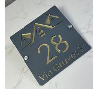Custom Acrylic Modern House Numbers Sign Modern Outdoor Address Plaque Custom Laser Cut Acrylic Nameplate (Gray Gold,20x20cm)