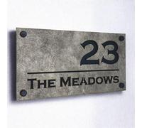 Custom Acrylic - Notting Hill House Name Plaques - Old Steel Effect Personalised Weatherproof Door Sign - Small (0.55 x 1.02 inches) - Grey - Clean Style - Entrance/Property Sign