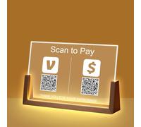 Custom Acrylic QR Code Sign, Personalized QR Plaque for Scaning to Pay, Social Media & WiFi Sharing and Business with Optional U-shaped Wood Base for Restaurants & Bar and Retail