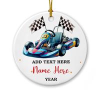 Custom Add Text Go-Karting Ornament 2025, Go Kart Racing Xmas Tree Decor Gifts for Men Son Boys Gokart Lovers, Personalized Name & Year Racers Christmas Ornaments, Sport Car Racing Ceramic Ornament