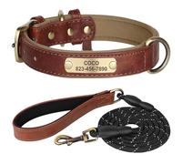 Custom Adjustable Dog Collar And Reflective Leash Set Personalized Leather Bulldog Shiba Inu Collar,Coffee,S