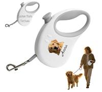 Custom Adjustable Dog Lead Ropes with Photo and Name, Custom Dog Lead 3m Extendable Pet Training Rope Tape for Small, Medium Dogs Cats (Gray)