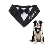 Custom Adjustable Dog Tuxedo Scarf with Embroidered Formal Wedding Suit Name & Adjustable Bow Tie Wedding, Birthday, Garden Parties Bib for Small Medium Large Dogs (XS-L Neck 11"-19")