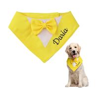 Custom Adjustable Dog Tuxedo Scarf with Embroidered Formal Wedding Suit Name & Adjustable Bow Tie Wedding, Birthday, Garden Parties Bib for Small Medium Large Dogs (XS-L Neck 11"-19")