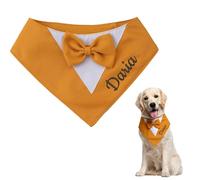 Custom Adjustable Dog Tuxedo Scarf with Embroidered Formal Wedding Suit Name & Adjustable Bow Tie Wedding, Birthday, Garden Parties Bib for Small Medium Large Dogs (XS-L Neck 11"-19")