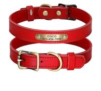 Custom Adjustable Shiba Inu Pug Chihuahua Yorkshire Terrier ID Tag Collar Personalized Leather Dog Cat Collar,Red,M