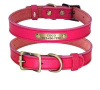 Custom Adjustable Shiba Inu Pug Chihuahua Yorkshire Terrier ID Tag Collar Personalized Leather Dog Cat Collar,Rose Red,S