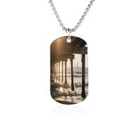 Custom Afternoon at The Beach Dog Tag Necklace 23.6" Chain Personalized Photo Pendant for Men Women Stainless Steel Memorial Picture Couple Necklace Jewelry Keepsake Bereavement Sympathy Gifts