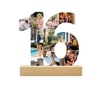 Custom Age Numbered Photo Collage, Personalized 16th Birthday Collage Photo Frame, Wooden Picture Frame Plaque for Special Occasions, Customized Gift for Christmas Anniversary Birthday Decoration
