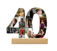 Custom Age Numbered Photo Collage, Personalized 40th Birthday Collage Photo Frame, Wooden Picture Frame Plaque for Special Occasions, Customized Gift for Christmas Anniversary Birthday Decoration