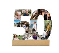 Custom Age Numbered Photo Collage, Personalized 50th Birthday Collage Photo Frame, Wooden Picture Frame Plaque for Special Occasions, Customized Gift for Christmas Anniversary Birthday Decoration