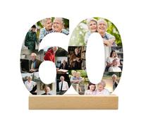 Custom Age Numbered Photo Collage, Personalized 60th Birthday Collage Photo Frame, Wooden Picture Frame Plaque for Special Occasions, Customized Gift for Christmas Anniversary Birthday Decoration