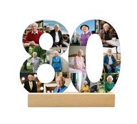 Custom Age Numbered Photo Collage, Personalized 80th Birthday Collage Photo Frame, Wooden Picture Frame Plaque for Special Occasions, Customized Gift for Christmas Anniversary Birthday Decoration