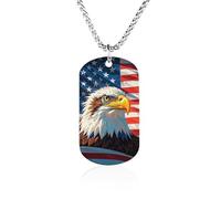 Custom American Bald Eagle Stars And Stripes Photo Memorial Pendant Necklace 23.6" Box Chain Lightweight Military Dog Tag Necklace for Men Women Minimalist Couple Jewelry Keepsake Souvenir Gifts