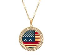 Custom American Flag Print Picture Necklace Personalized Circle Chain Pendant Gold/Silver Photo Dog Tag Keepsake Necklaces Hip Hop Memorial Jewelry Gifts for Men Women, One size, Titanium Steel