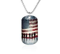 Custom American Flag Veterans Day Dog Tag Necklace 23.6" Chain Personalized Photo Pendant for Men Women Stainless Steel Memorial Picture Couple Necklace Jewelry Keepsake Bereavement Sympathy Gifts