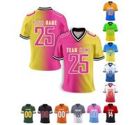 Custom American Football Jersey Personalised Team Name Number Tops Customised Football Shirt for Women Men Girl Kids, Pink Yellow