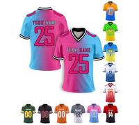 Custom American Football Jersey Personalised Team Name Number Tops Customised Football Shirt for Women Men Youth Kids, Pink Blue