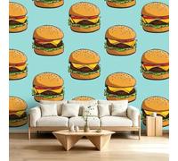 Custom American Playful Pop Art Mural Wallpaper, Modern 3D Effect Backdrop Wall Art Murals, Non-Woven Cartoon Hamburgers Mural, Wallpaper for Living Room Home Decoration 200 x 140 cm