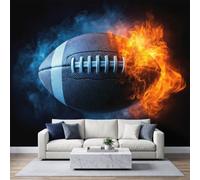 Custom American Sports Mural Wallpaper, Modern 3D Effect Backdrop Wall Art Murals, Non-Woven Flame Rugby Mural, Wallpaper Photo for Living Room Home Decoration 200 x 140 cm