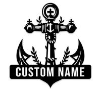 Custom Anchor Metal Sign,Personalized Anchor Wall Art,Beach House Lake House Decor,Nautical Sign,Coastal Beach Address Plaque (Style-B)