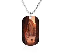 Custom Ancient City Desert Afterglow Dog Tag Necklace 23.6" Chain Personalized Photo Pendant for Men Women Stainless Steel Memorial Picture Couple Necklace Jewelry Keepsake Bereavement Sympathy Gifts