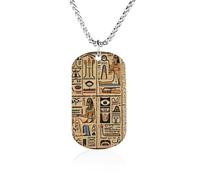 Custom Ancient Egyptian Hieroglyph Dog Tag Necklace 23.6" Chain Personalized Photo Pendant for Men Women Stainless Steel Memorial Picture Couple Necklace Jewelry Keepsake Bereavement Sympathy Gifts