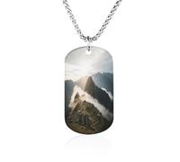 Custom Ancient Monuments Sea of clouds Dog Tag Necklace 23.6" Chain Personalized Photo Pendant for Men Women Stainless Steel Memorial Picture Couple Necklace Jewelry Keepsake Bereavement Sympathy Gi