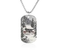 Custom Ancient Temple in The Mountains Dog Tag Necklace 23.6" Chain Personalized Photo Pendant for Men Women Stainless Steel Memorial Picture Couple Necklace Jewelry Keepsake Bereavement Sympathy Gift