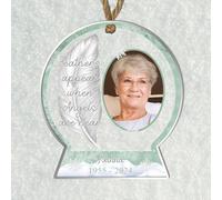 Custom Angel Remembrance Christmas Tree Bauble - Memorial Ornament with Own Photo Upload & Dates for Lost Loved Ones Hanging Decoration (Green)