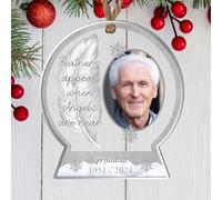 Custom Angel Remembrance Christmas Tree Bauble - Memorial Ornament with Own Photo Upload & Dates for Lost Loved Ones Hanging Decoration (Grey)