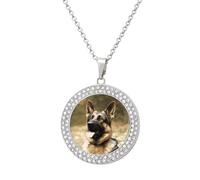 Custom Animal German Shepherd Picture Necklace Personalized Circle Chain Pendant Gold/Silver Photo Dog Tag Keepsake Necklaces Hip Hop Memorial Jewelry Gifts for Men Women, One Size, Titanium Steel
