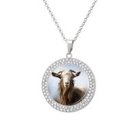 Custom Animal Goat Picture Necklace Personalized Circle Chain Pendant Gold/Silver Photo Dog Tag Keepsake Necklaces Hip Hop Memorial Jewelry Gifts for Men Women, One size, Titanium Steel, Rhinestone