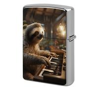 Custom Animal Playing Piano Lighter Case Personalized Metal Lighter Cover Holder Reusable Shockproof Protective Lighters Without Insert Gift for Men Women Dad Husband