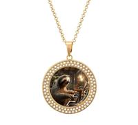 Custom Animal Playing Piano Picture Necklace Personalized Circle Chain Pendant Gold/Silver Photo Dog Tag Keepsake Necklaces Hip Hop Memorial Jewelry Gifts for Men Women, One size, Titanium Steel