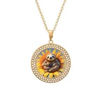 Custom Animal Sitting on Sunflower Picture Necklace Personalized Circle Chain Pendant Gold/Silver Photo Dog Tag Keepsake Necklaces Hip Hop Memorial Jewelry Gifts for Men Women, One size, Titanium