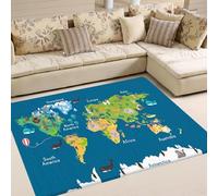 Custom Animal World Map Kids Nursery Decor Carpet, Area Rugs 8x10ft, World Map Playmat, Flannel Felt Material Anti-Slip with Tape for Decor Teen Boys Room Floor Lounge Nursery