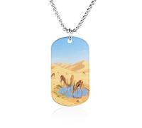 Custom Antelope Drinking Water Dog Tag Necklace 23.6" Chain Personalized Photo Pendant for Men Women Stainless Steel Memorial Picture Couple Necklace Jewelry Keepsake Bereavement Sympathy Gifts