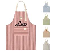 Custom Aprons for Women, Personalized Name Embroidered Apron, Custom Chef Aprons with Pockets, Handmade Crochet Striped Kitchen Cooking Apron, Unique Gift for Mom, Grandma, Mother's Day, Birthday