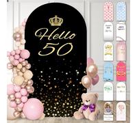 Custom Arch Cover Personalised Spandex Fitted Arch Backdrop Cover for Round Top Backdrop Cover Stand 4 to 7.2FT Arch Cover Fabric for Wedding Birthday Party Baby Shower Decoration (Only Arch Cover)