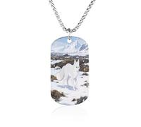 Custom Arctic Foxes on The Tundra Dog Tag Necklace 23.6" Chain Personalized Photo Pendant for Men Women Stainless Steel Memorial Picture Couple Necklace Jewelry Keepsake Bereavement Sympathy Gifts