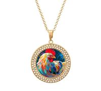 Custom Art Colorful Chicken Picture Necklace Personalized Circle Chain Pendant Gold/Silver Photo Dog Tag Keepsake Necklaces Hip Hop Memorial Jewelry Gifts for Men Women, One Size, Titanium Steel