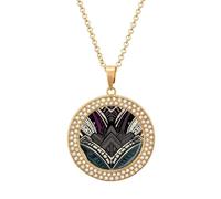 Custom Art Deco Geometric Pattern Picture Necklace Personalized Circle Chain Pendant Gold/Silver Photo Dog Tag Keepsake Necklaces Hip Hop Memorial Jewelry Gifts for Men Women, One Size, Titanium Steel