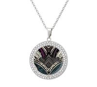 Custom Art Deco Geometric Pattern Picture Necklace Personalized Circle Chain Pendant Gold/Silver Photo Dog Tag Keepsake Necklaces Hip Hop Memorial Jewelry Gifts for Men Women, One Size, Titanium Steel
