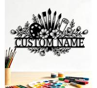 Custom Art Room Metal Sign,Personalized Painting Tools with Flowers Wall Signs,Art Studio Craft Room Hanging Decor,Gift for Teacher Students E