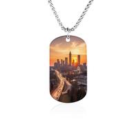 Custom Atlanta City Sunset Landscape Dog Tag Necklace 23.6" Chain Personalized Photo Pendant for Men Women Stainless Steel Memorial Picture Couple Necklace Jewelry Keepsake Bereavement Sympathy Gifts