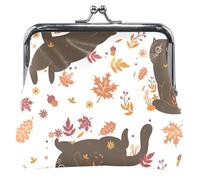 Custom Autumn Cat Orange Women Cute Coin Purse Leather Buckle Kiss Lock Change Purse Wallet, Autumn Cat Orange, OneSize