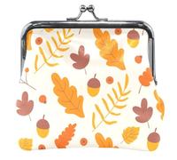 Custom Autumn Leaves Design Leather Purse with Yellow Kiss Lock Buckle Yellow Autumn Leaves Classic, Yellow Autumn Leaves, Classic