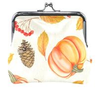 Custom Autumn Orange Pumpkins Leather Coin Purse for Women Cute Buckle Kiss Lock Small Pouch Coin Wallet, Autumn Orange Pumpkins, Classic