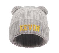 Custom Baby Beanie Caps Embroidery Name,Personalized Toddler Beanie Hats for Kids-Leather Patch Name,100% Wool Acrylic,Design Your Own Warm Knitted Cute Hat Gifts(Grey)